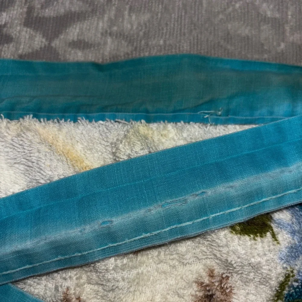 Vintage 1970s Handmade Terry Cloth Half Apron Blue Floral Spice Cabinet Kitchen‎